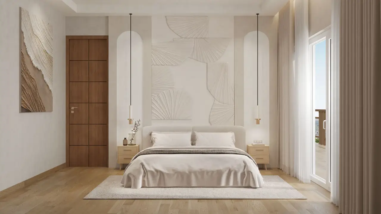 Cozy bedroom with contemporary design at Signature Global DXP Estate