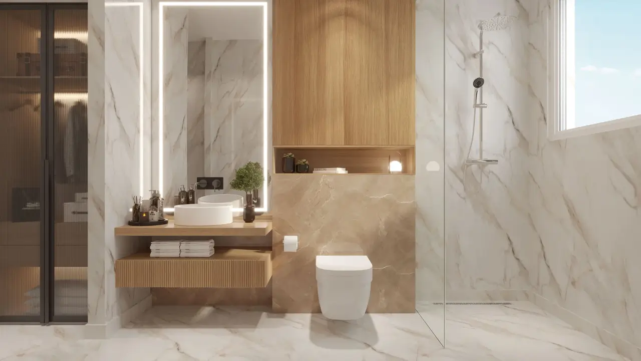 Modern bathroom with high-end fittings at Signature Global DXP Estate